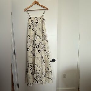 Floral Cream and Black Linen Maxi Dress